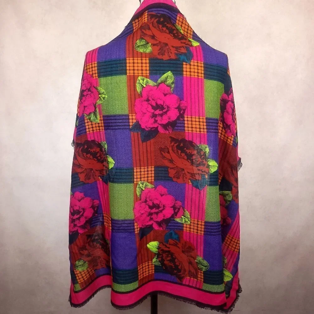 Axcess Wool Scarf Pink Blue Green Floral Colorblock - Picture 2 of 4